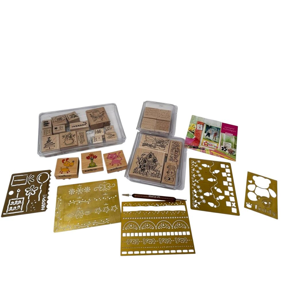 Stampin' Up! Huge Lot Wood Rubber Stamps Vintage Embossing Plates Crafts Cards